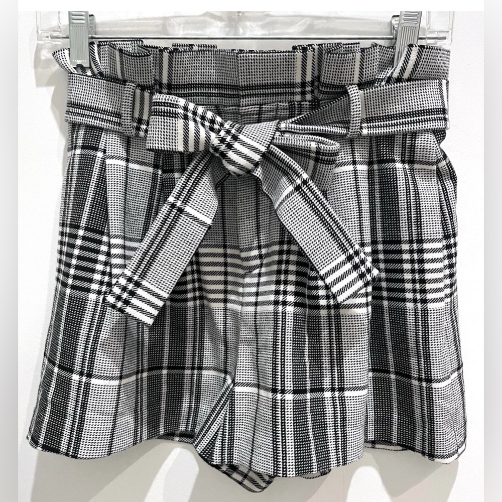 Alice + Olivia High Waist Plaid Shorts in Black and White